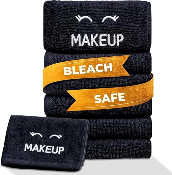 White Classic Bleach Safe Black Makeup Washcloths for Face Cleansing, 6 Pack - Super Soft Luxury ... | Amazon (US)