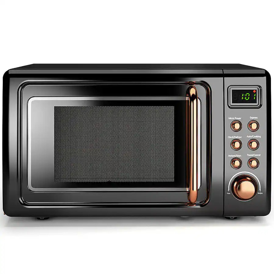 Costway - 0.7Cu.ft Retro Countertop Microwave Oven 700W LED Display Glass Turntable - Rose Gold | Best Buy U.S.