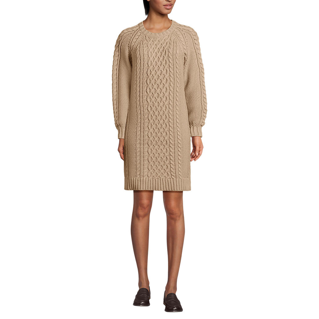 Women's Cotton Blend Cable Crew Neck Sweater Dress | Lands' End (US)