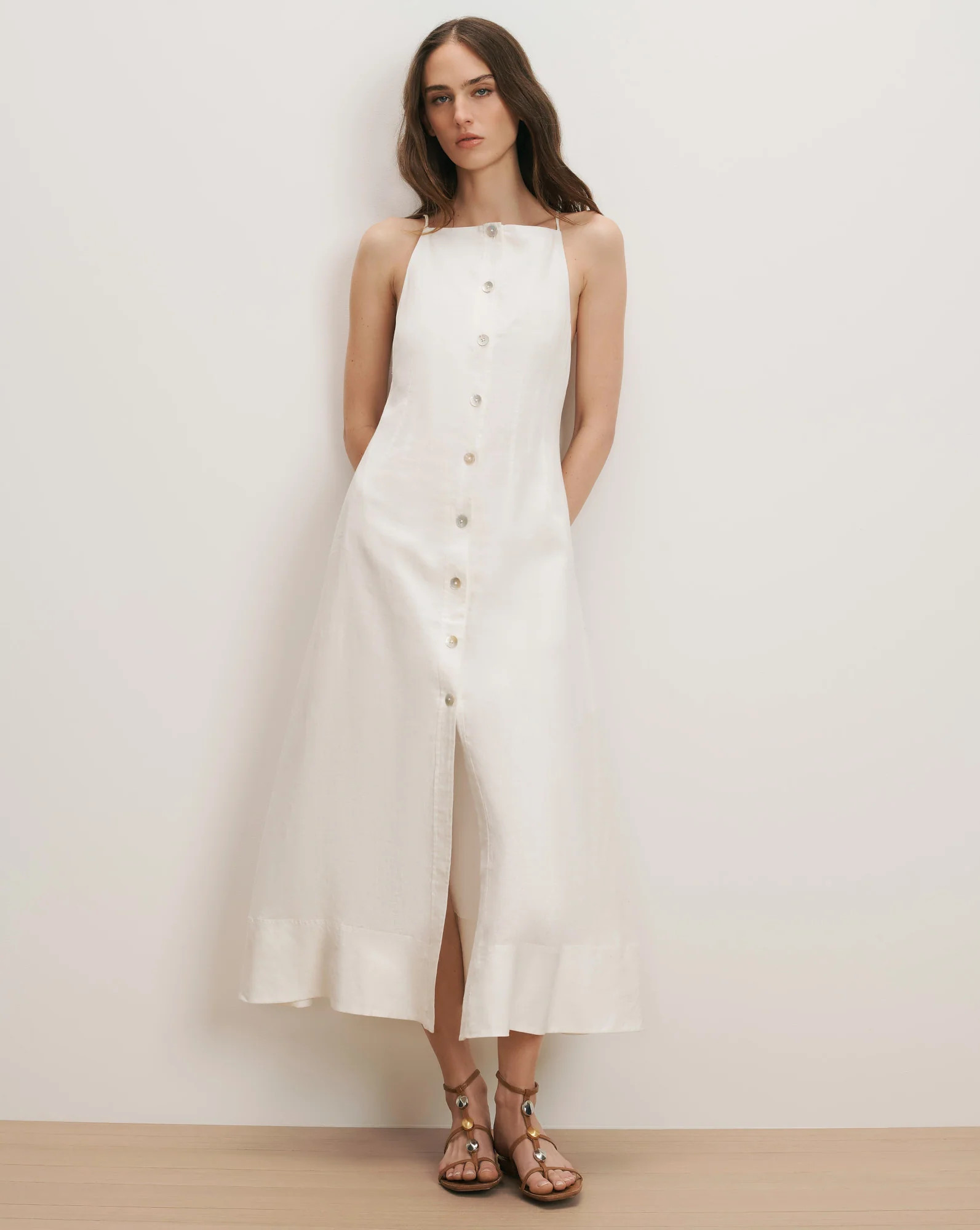 Georges Linen Midi Dress in White | Veronica Beard | Veronica Beard