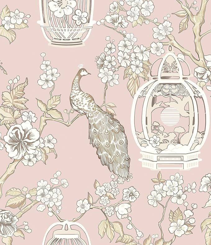 Pink Wallpaper Brown Bird Contact Paper Flower Peel and Stick Wallpaper Self Adhesive Wallpaper B... | Amazon (US)