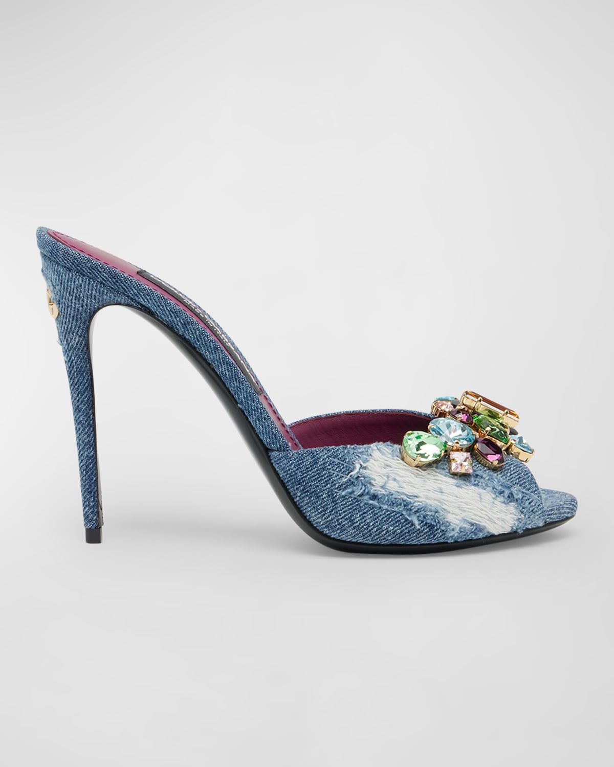 Denim Multicolored Crystal Stiletto Mules | Neiman Marcus