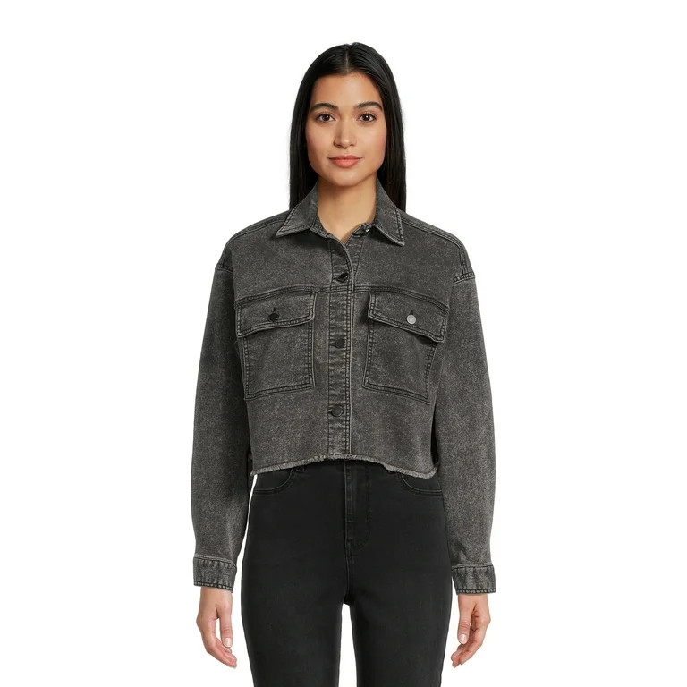 No Boundaries Juniors’ Cropped Shacket, Sizes XS-XXXL - Walmart.com | Walmart (US)