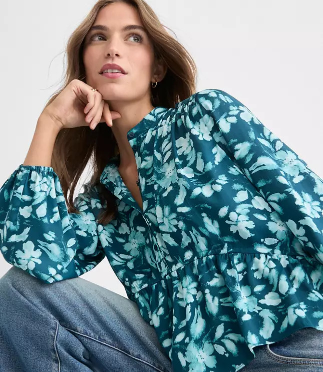 Floral Gathered Peplum Blouse | LOFT