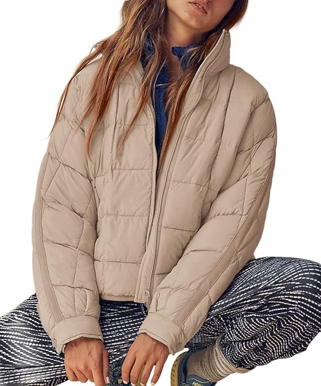 Women's Lightweight Oversized Long Sleeve Zip Water Resistant Packable Puffer Jacket Warm Short Wint | Amazon (US)