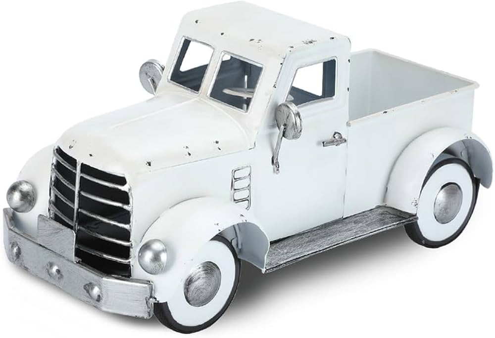Farmhouse White Truck Decor, Vintage Farm Metal Trucks Decors, Rustic Outdoor Pickup Truck Plante... | Amazon (US)