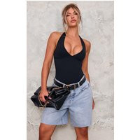 Black Contour Halterneck Bodysuit | PrettyLittleThing US