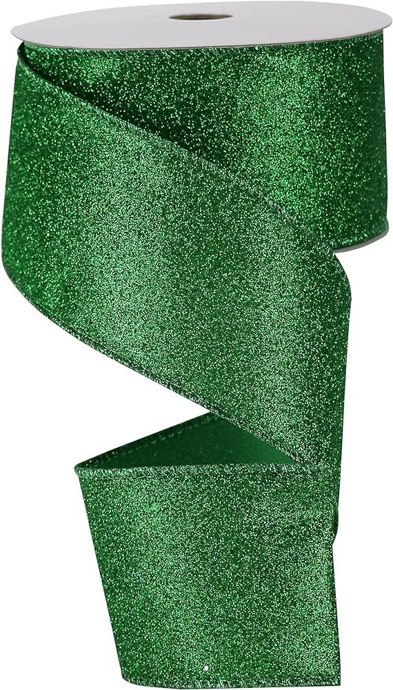 MAYREEL Green Ribbon Wired 2.5 Inch Glitter Wired Ribbon Green Christmas Decorations Emerald Gree... | Amazon (US)