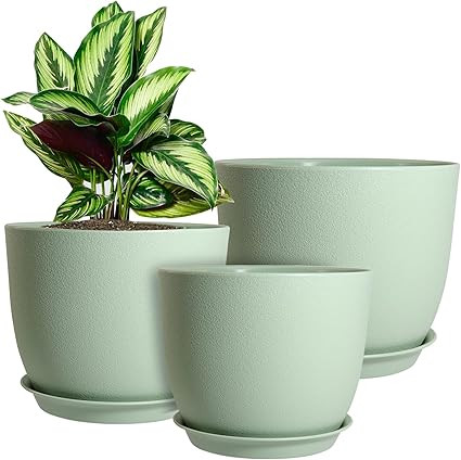WOUSIWER Plant Pots 10/9/8 inch, Set of 3 Modern Decorative Plastic Planters with Drainage Holes ... | Amazon (US)