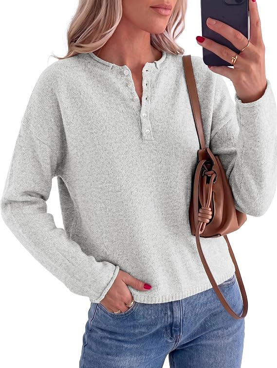 PRETTYGARDEN Women's Fall Button Up Cozy Pullover Sweaters | Stretchy Soft Knit, Drop Shoulder Lo... | Amazon (US)