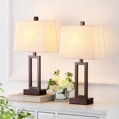 Permelia 23.5" Metal Table Lamp Set with USB, Type-C Ports and Built-in-Oulet | Wayfair North America