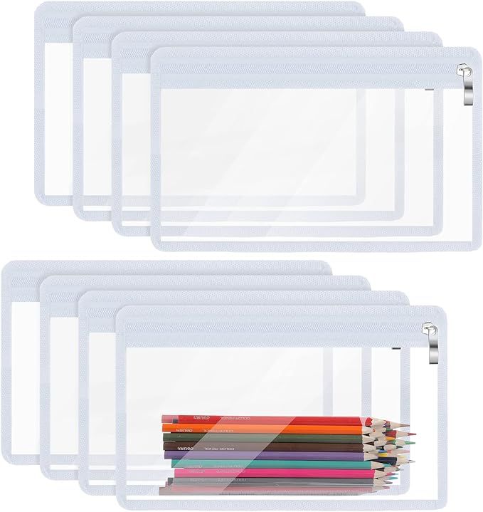 8 Pieces Clear Zipper Pouches Pencil Pouches PVC Makeup Pouch Envelopes Folder Storage Multi Purp... | Amazon (US)