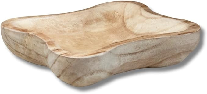 Dough Bowl Dining Table Centerpiece Decor – 9.5 x 8.6 x 2.5 Natural Wood Decorative Bowl for Fa... | Amazon (US)