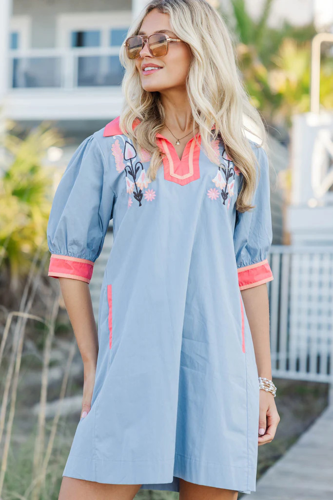 Effortlessly Put Together Blue Embroidered Dress | The Mint Julep Boutique