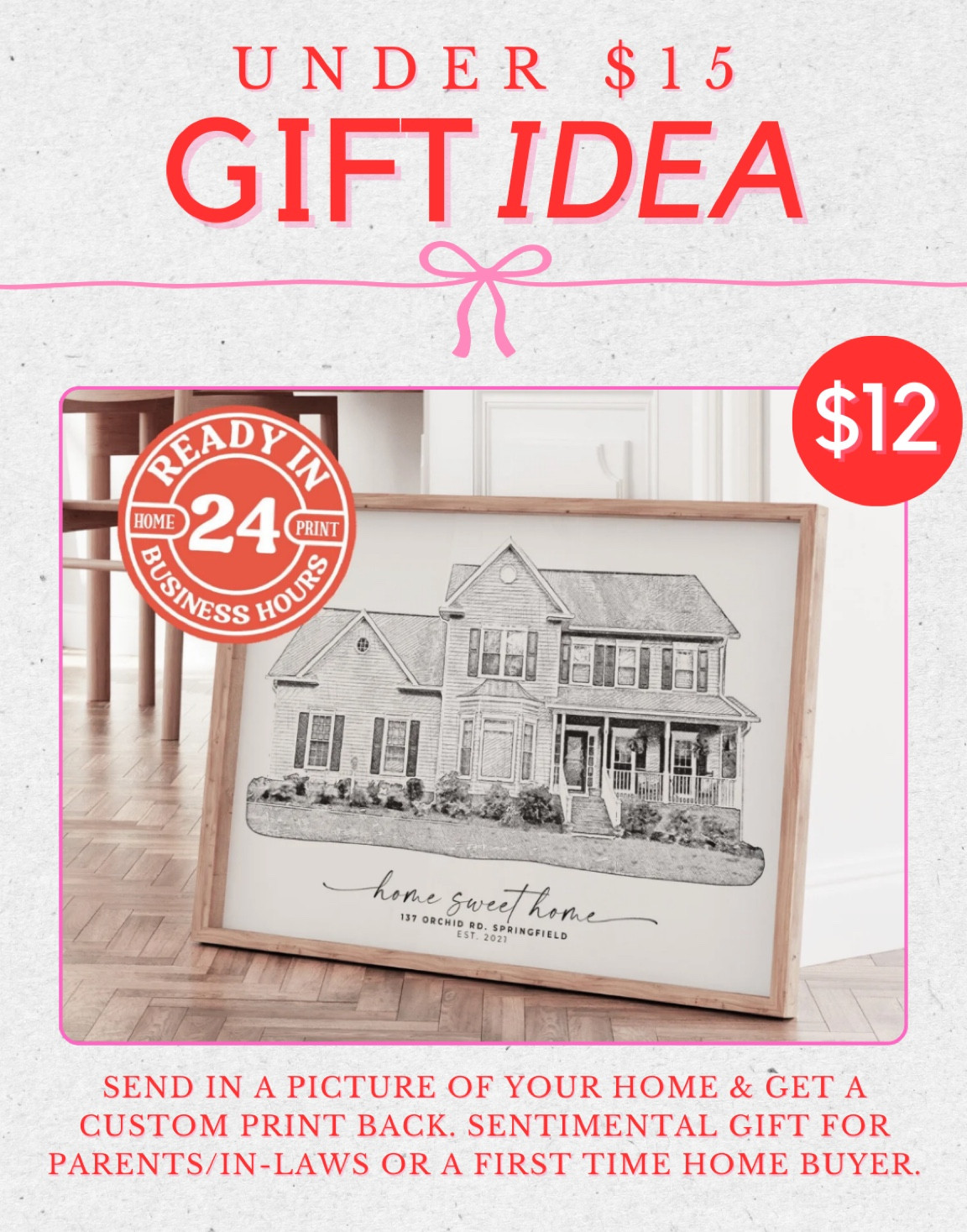 Custom gift idea for parents/in-laws or a first time home buyer! Send in a picture of your house & get a custom print back. Affordable custom gift idea 🎁

#LTKGiftGuide #LTKHome #LTKHoliday