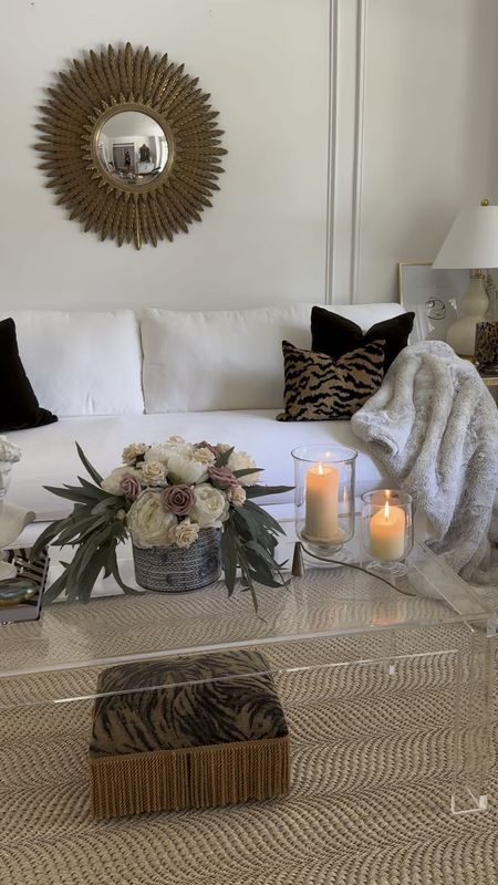 Slipcovered sofa, Tiger pillow, velvet pillow, crate and barrel, cb2, acrylic coffee table, sisal area rug, Ballard designs, McGee and co, accent chair, gold accent table, side table, lamp, throw blanket 

#LTKVideo #LTKhome