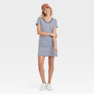 Women's Short Sleeve T-Shirt Dress - Universal Thread™ Blue Striped | Target