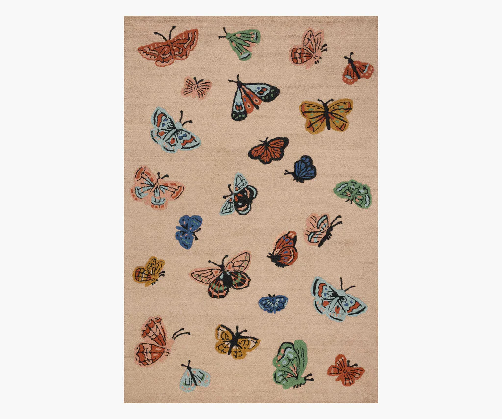 Highgrove Butterfly House Wool Hooked Rug - Blush | Rifle Paper Co.