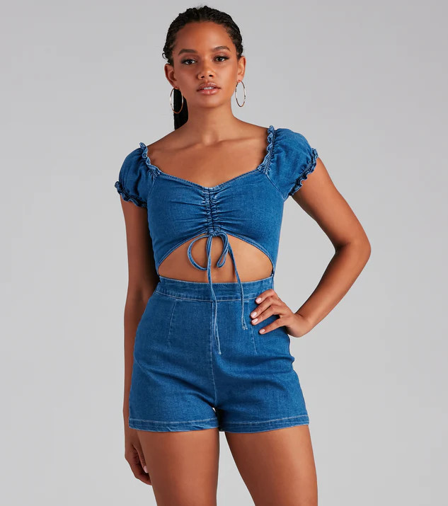 Stylish Intentions Cutout Denim Romper | Windsor Stores