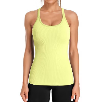 Attraco Women's Ribbed Workout Tank Tops with Built in Bra Tight Racerback Scoop Neck Athletic Top Yoga Tops Yellow XL | Target