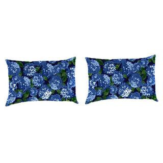 19 in. L x 12 in. W x 5.5 in. T Outdoor Lumbar Throw Pillow in Hydrangea Midnight (2-Pack) | The Home Depot