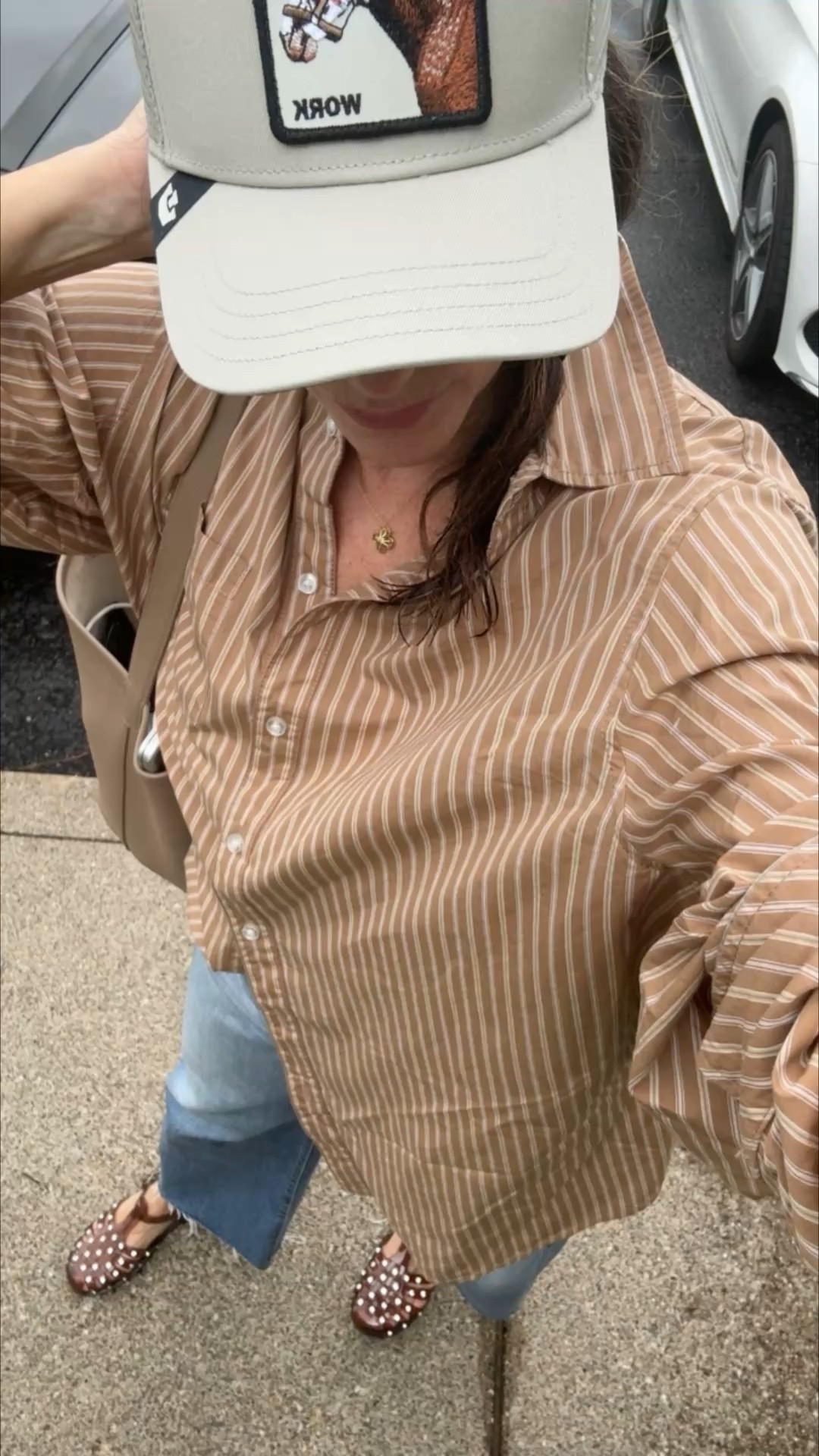 My rhinestone jellies are on massive sale now, fav denim, FP oversized shirt (wearing small) and work horse trucker hat - what I wore to get my hair colored

#LTKOver40 #LTKSaleAlert #LTKselfcare