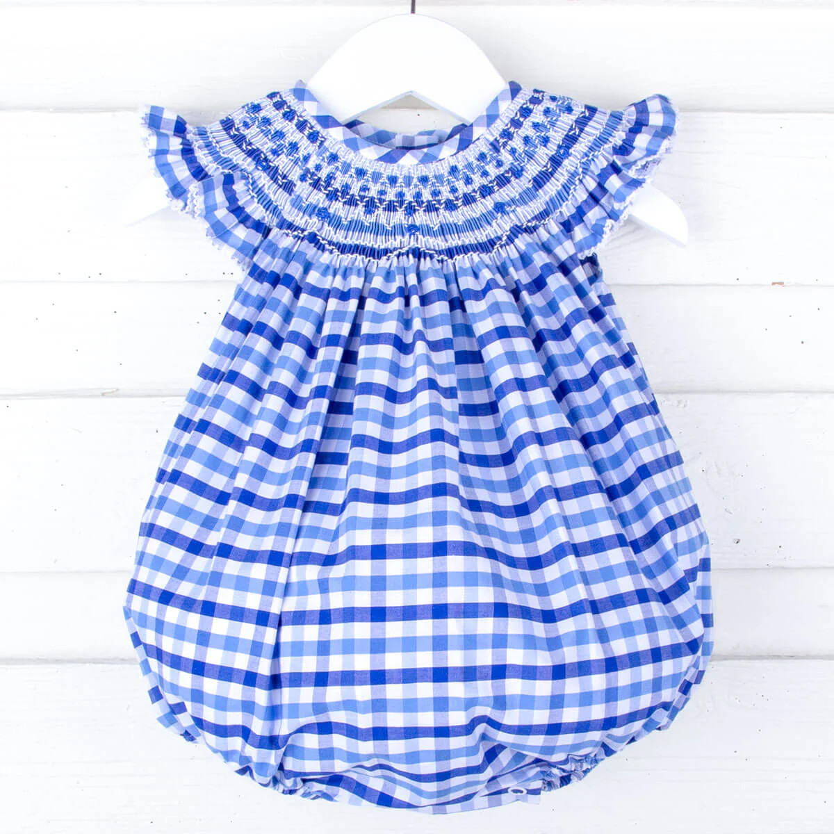 Blue Gingham Angel Sleeve Bubble | Classic Whimsy