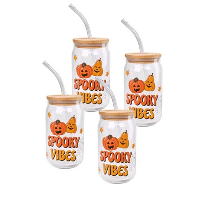 10 Strawberry Street Spooky Vibes Glass Tumbler With Straw & Lid, Set Of 4 | Wayfair North America