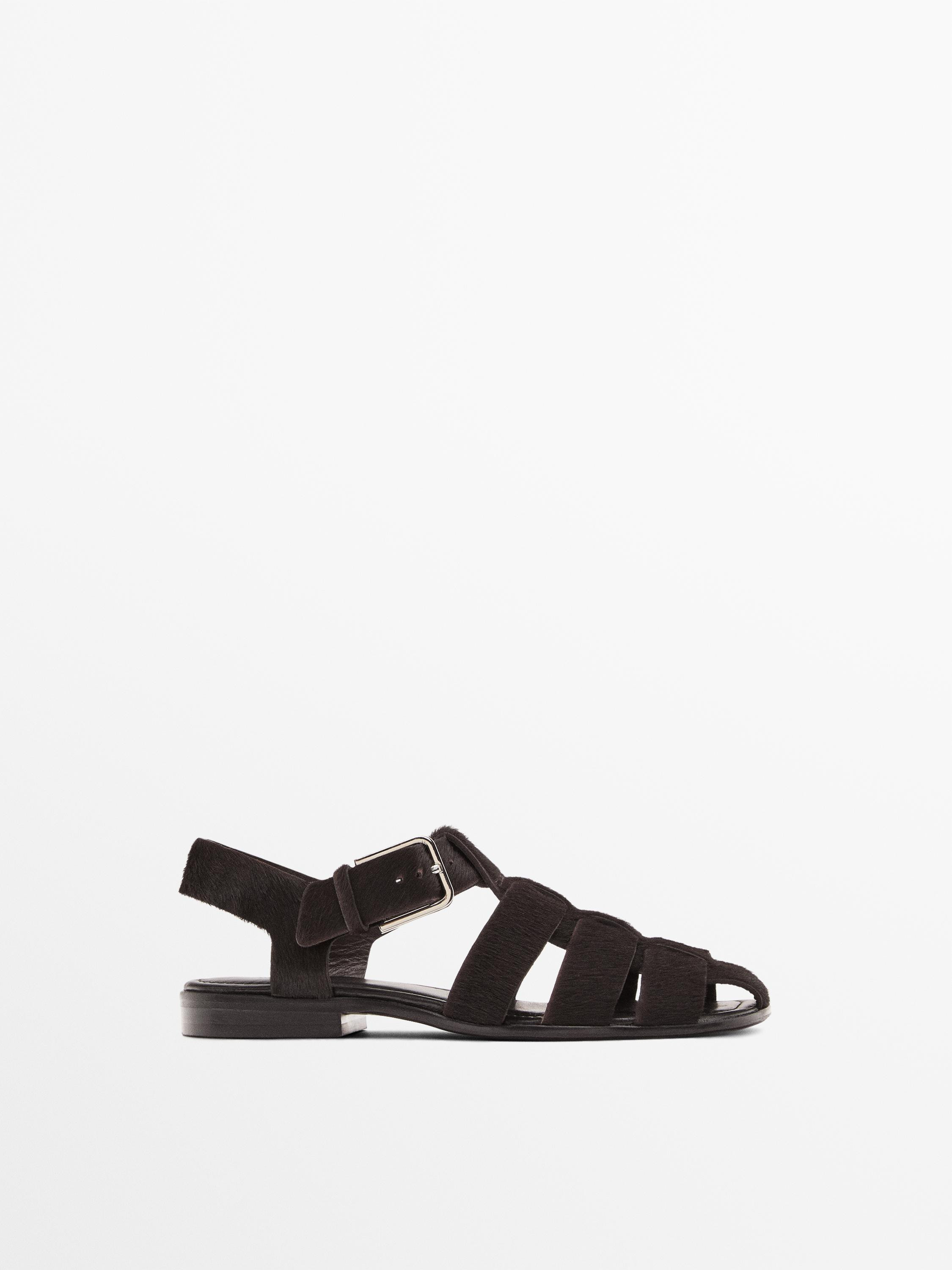 Cage sandals with faux fur | Massimo Dutti UK