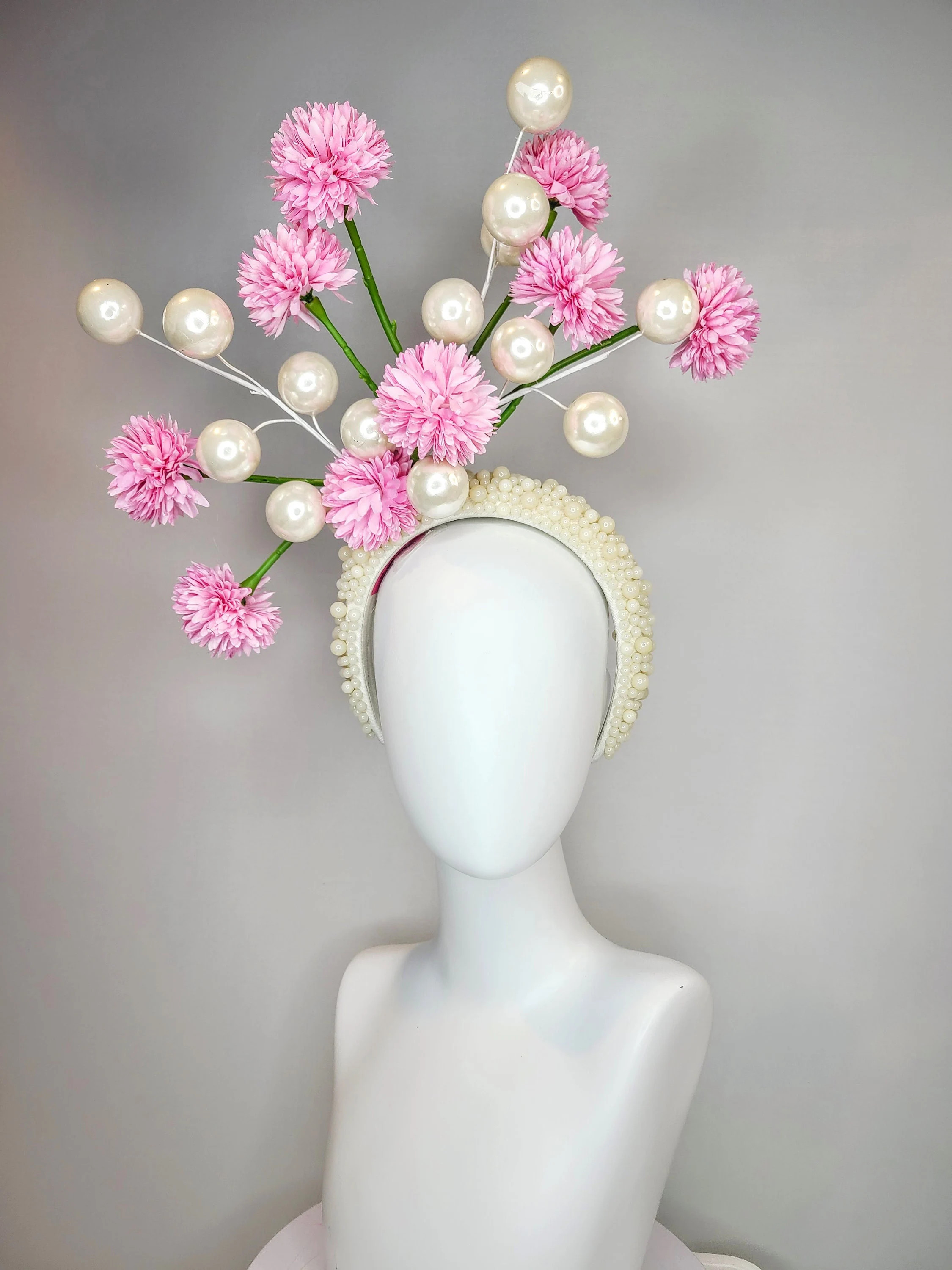 Kentucky Derby Hat Fascinator Light Pink Pom Flowers With - Etsy | Etsy (US)