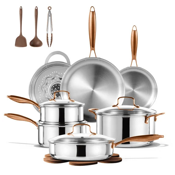 Carote 19-Piece Tri-Ply Stainless Steel Cookware Set, Induction Compatible and Oven Safe, Rose Go... | Walmart (US)