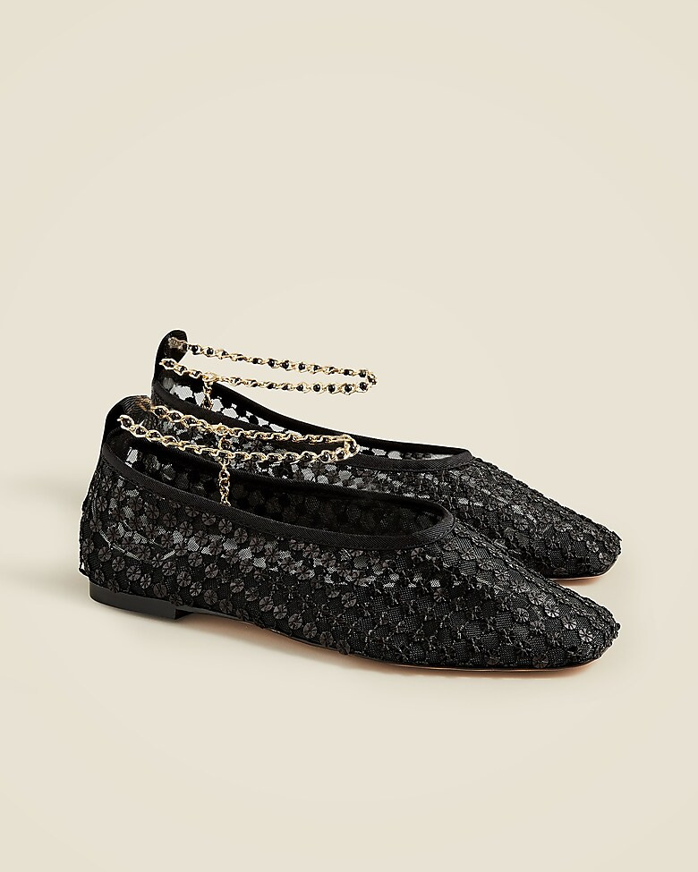 Quinn embellished removable ankle-strap ballet flats in mesh | J. Crew US