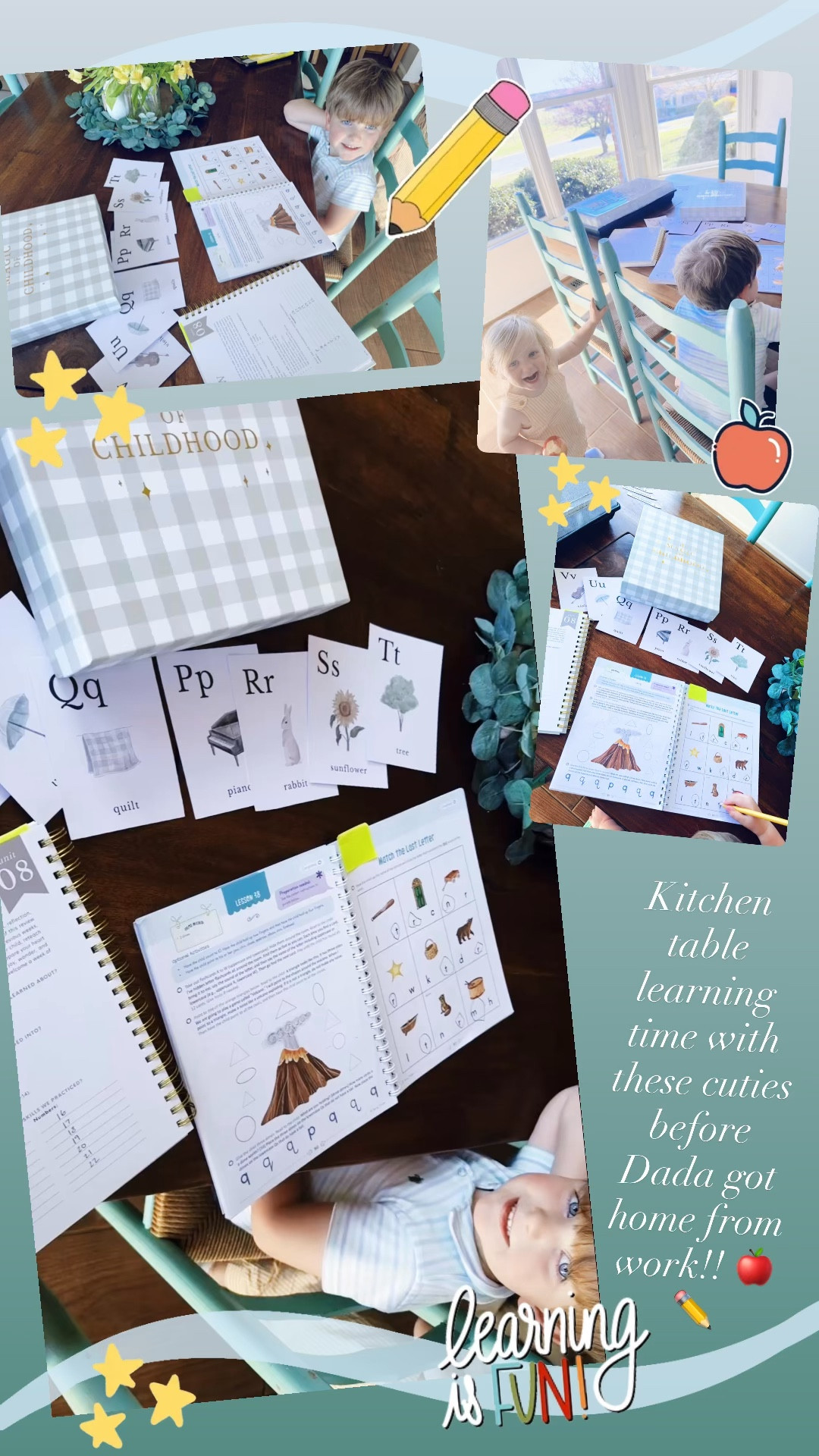 Kitchen table learning time with these cuties before Dada got home from work!! 🍎✏️