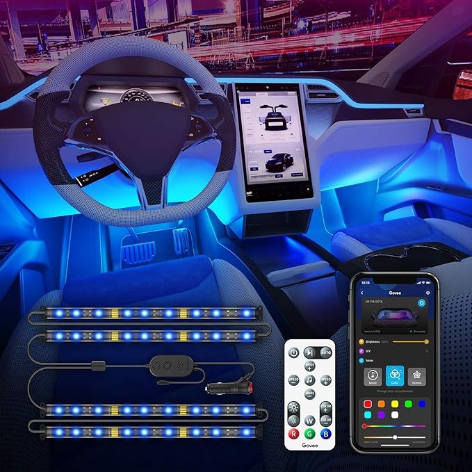 Govee Interior Car Lights with APP Control and Remote Control, Music Sync Car LED Lights, 2 Lines... | Amazon (US)