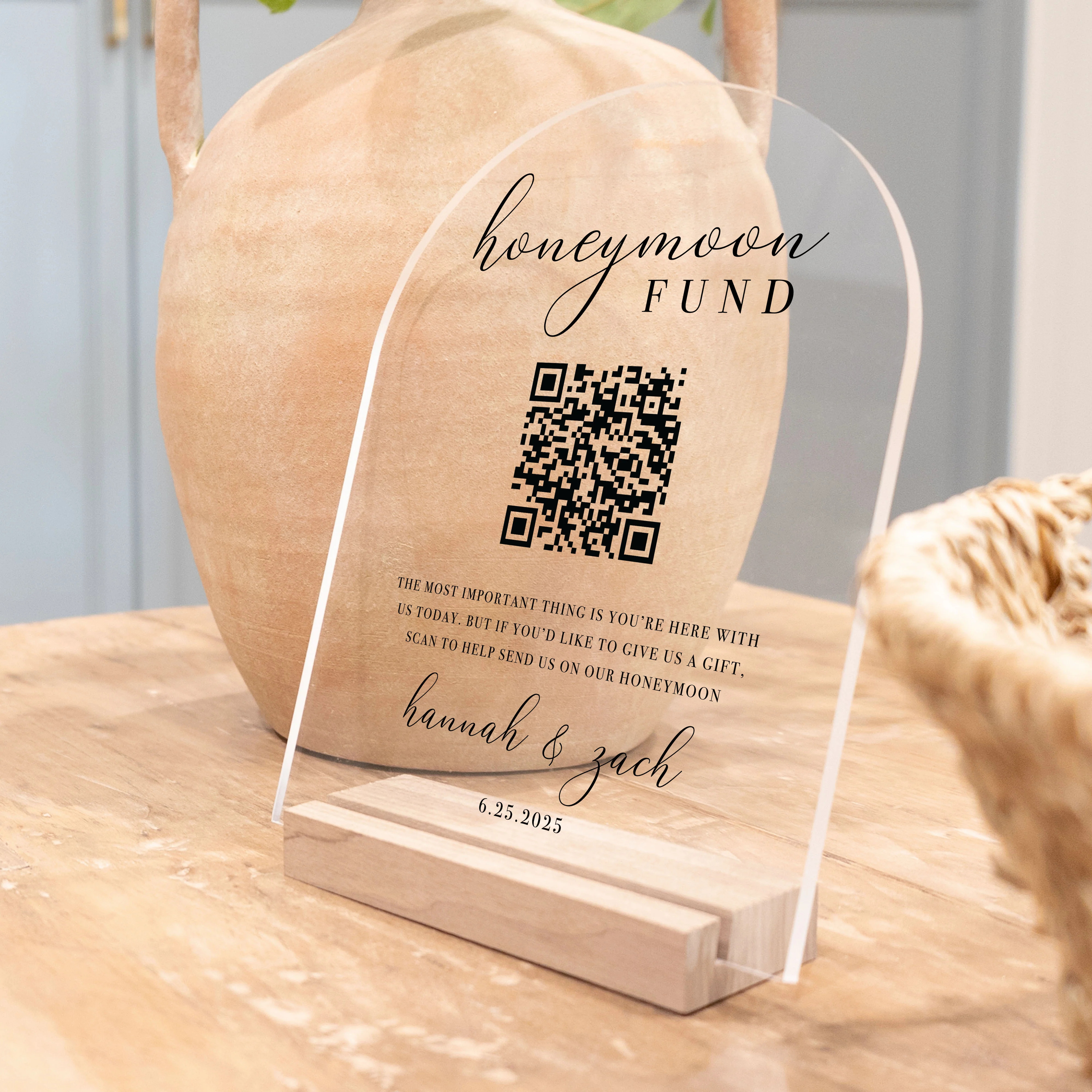 Clear Acrylic Honeymoon Fund Sign | Vertical Brooklyn | Circle and Square Decor 