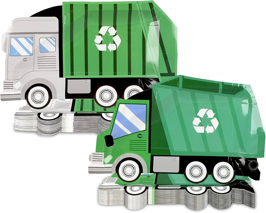 50 Pcs Garbage Trash Truck Birthday Decorations Trash Truck Shaped Disposable Plates Garbage Part... | Amazon (US)