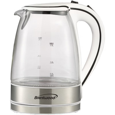 Brentwood 1,100-Watt 1.8-Qt. 7-Cup Cordless Tempered-Glass Electric Kettle with Auto Shut-off (White) | Target