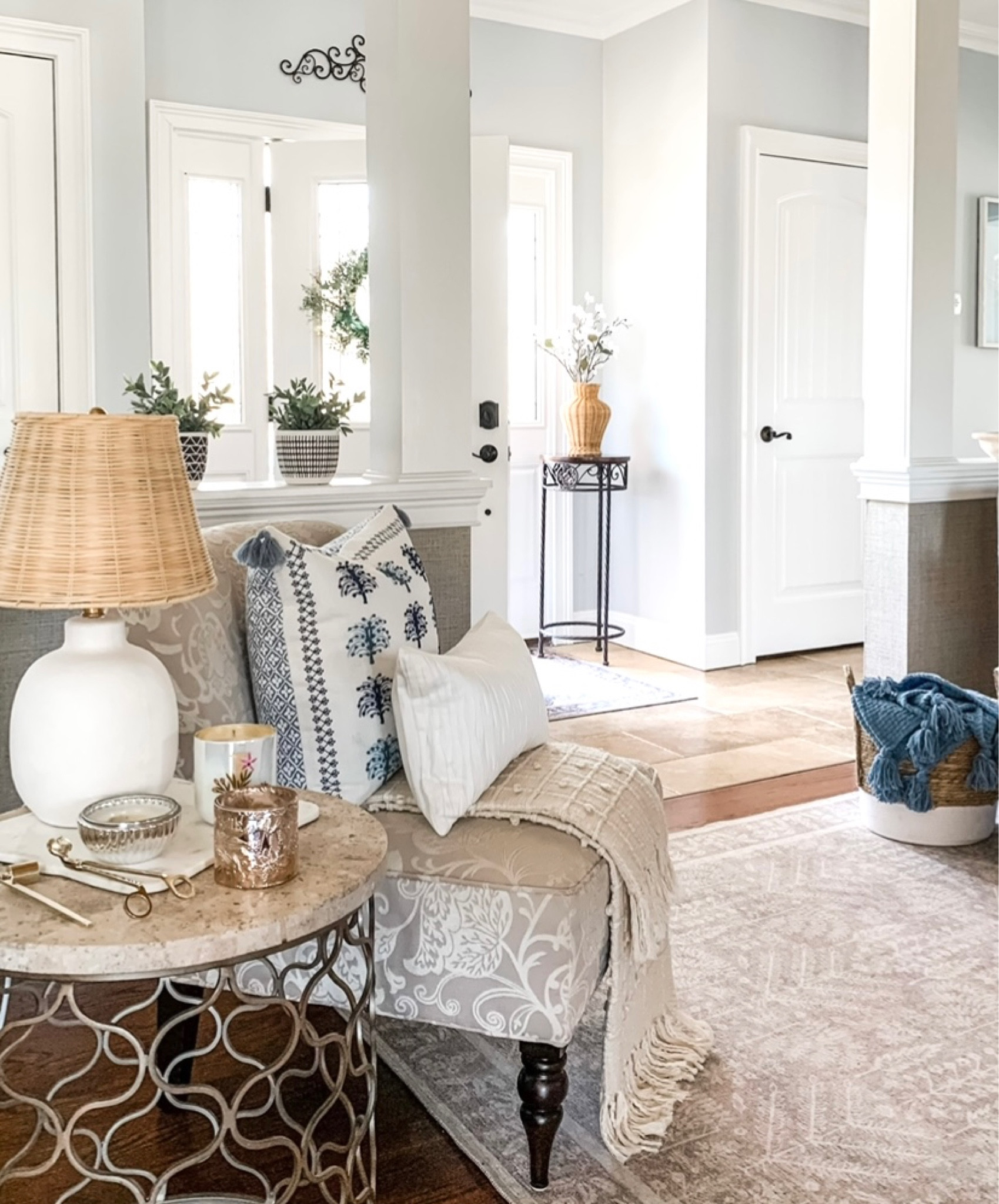 Entryway, foyer spring refresh! Neutral area rugs on sale, side chairs on sale, blue and white pillow, rattan ceramic lamp, fragrant spring monogram candles. Side table, Rattan vase. Target, Kirkland’s home, Wayfair, Anthropologie home. Amazon. Free shipping home decor accessories. Modern traditional, classic, transitional, coastal home style. 


#LTKhome #LTKunder50 #LTKsalealert