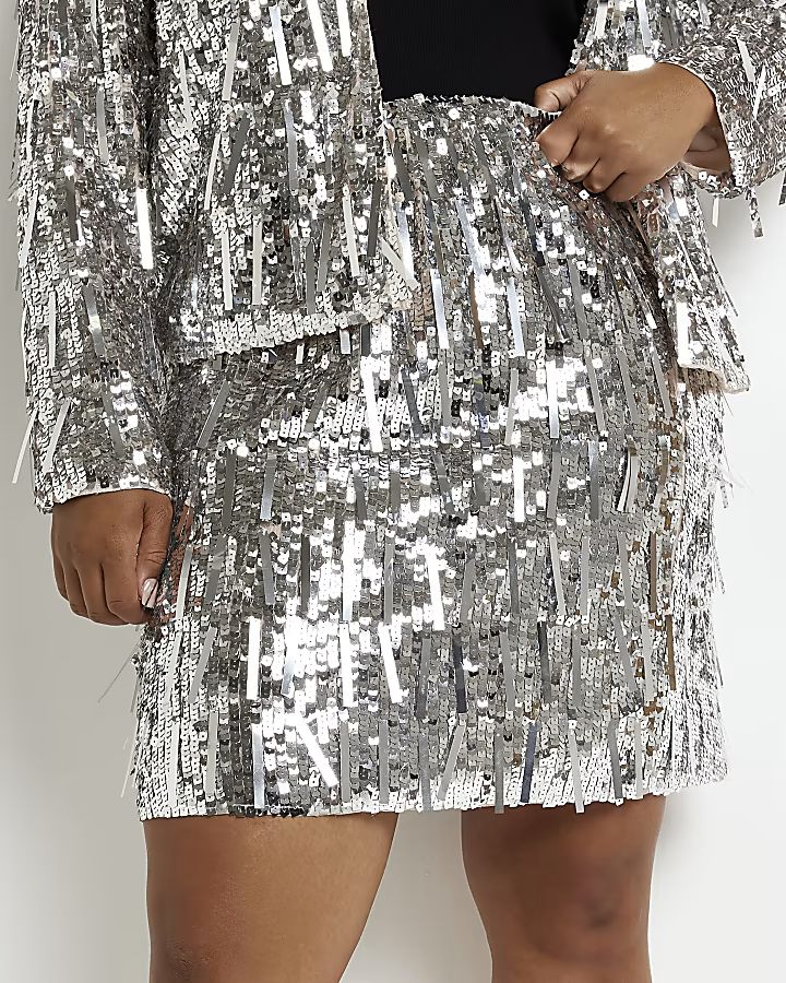 Plus silver sequin mini skirt | River Island (UK & IE)