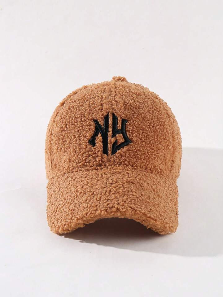 1 Piece New York Embroidery Winter Baseball Cap for Women Lamb Wool Solid Color Warm Baseball Cap... | SHEIN