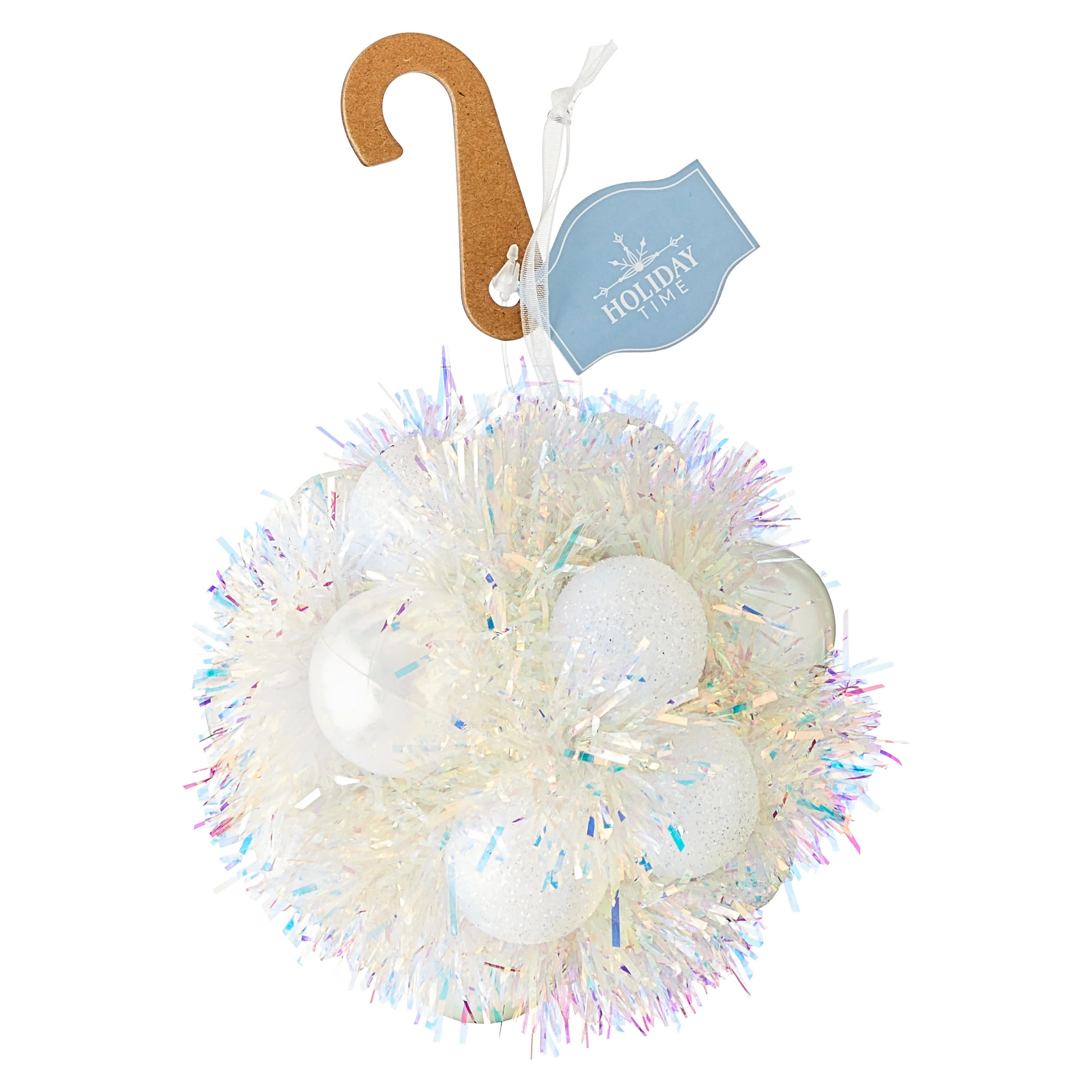 White Tinsel Ball Christmas Ornament, 4", by Holiday Time | Walmart (US)