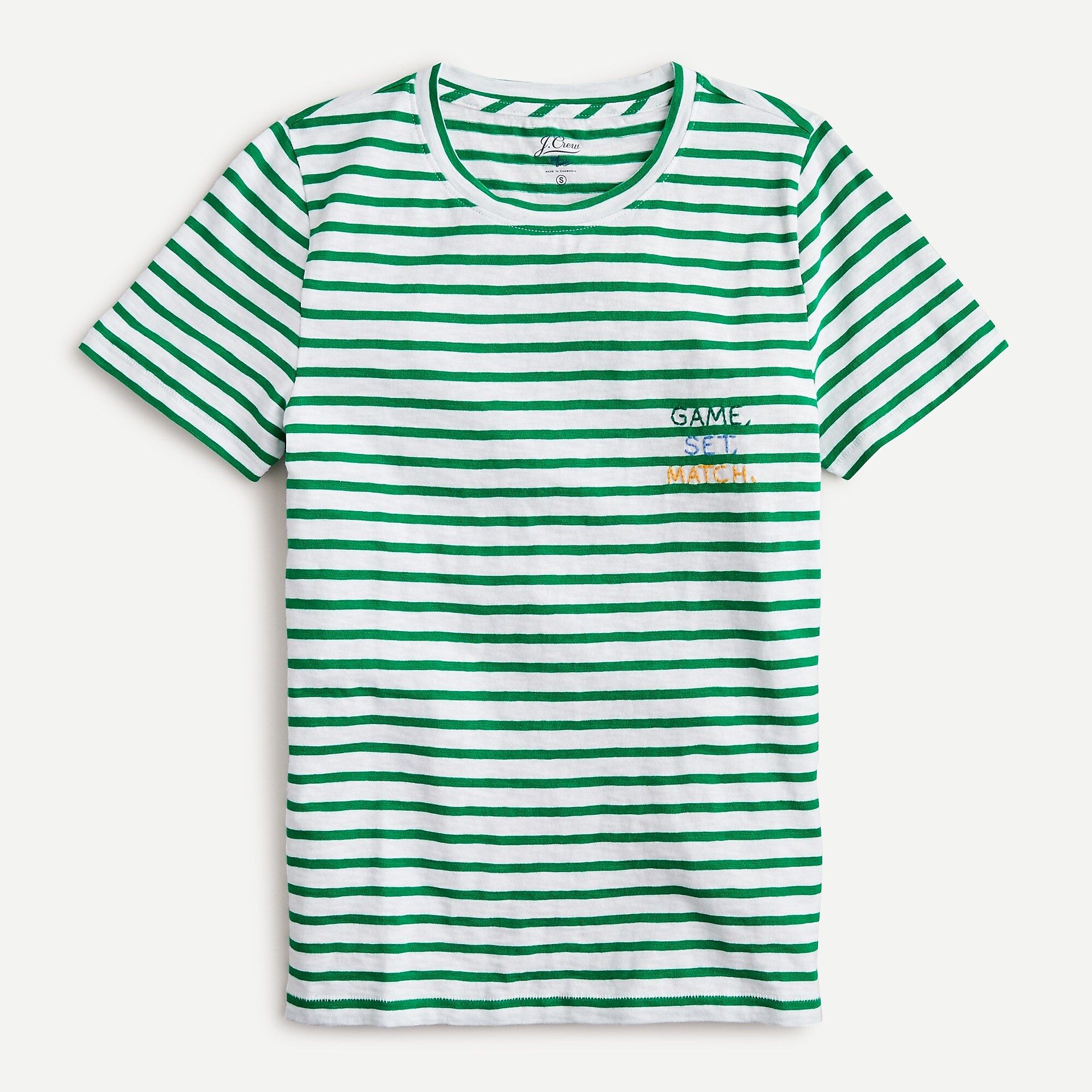 Slub cotton crewneck T-shirt with "Game, set, match" embroidery | J.Crew US