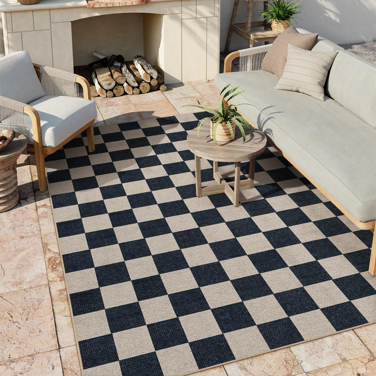 Lahome Checkered Easy Jute Carpet, Washable Area Rug 6x9 Neutral Outdoor Patio Rug, Farmhouse Che... | Amazon (US)