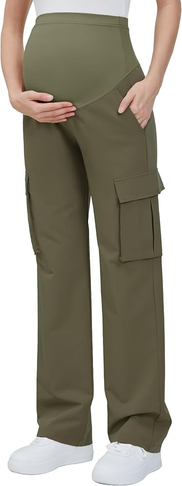 GLAMIX Women's Maternity Cargo Pants with Four Pockets Over The Belly Scrub Pants Pregnancy Cloth... | Amazon (US)