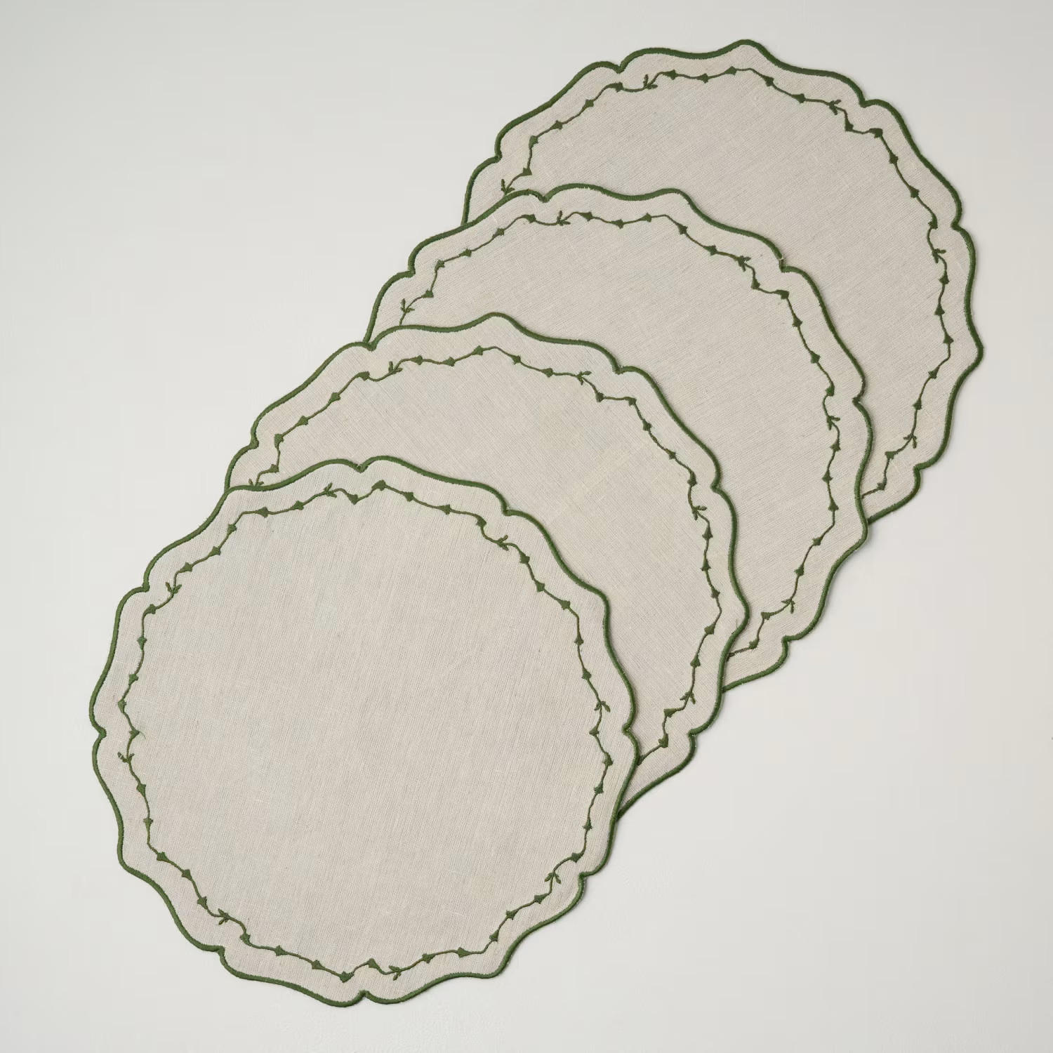 Green Tulip Embroidered Edge Placemat Set of Four | Magnolia