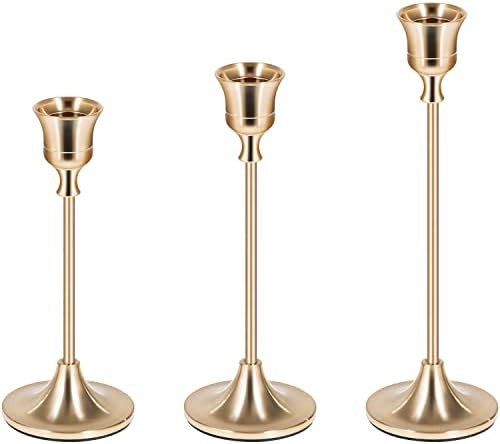 Denique Brass Candle Holders Set of 3, Decorative Candlestick Holder for 3/4 inches Taper Candles, V | Amazon (US)