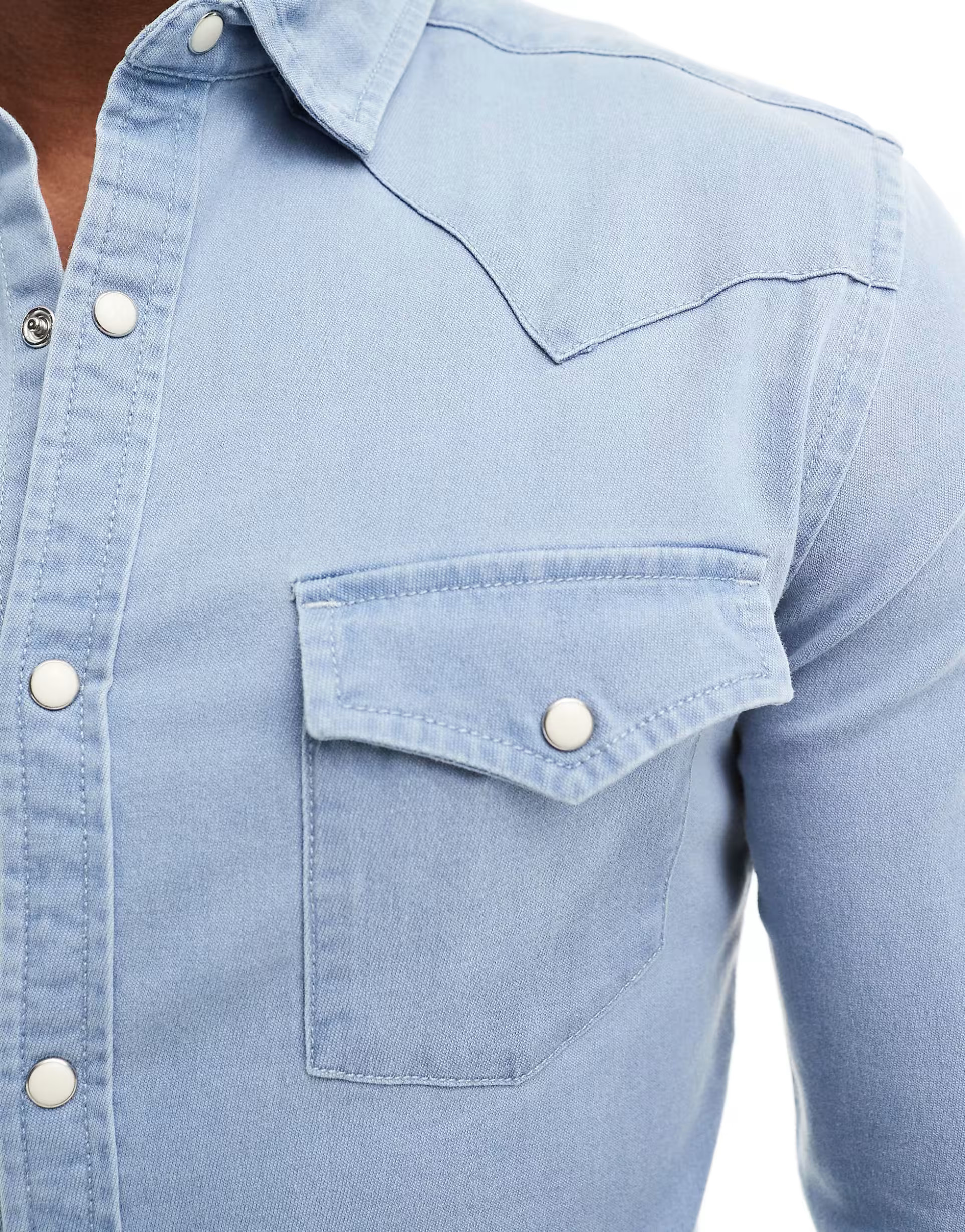 ASOS DESIGN skinny fit western denim shirt in light wash blue | ASOS (Global)
