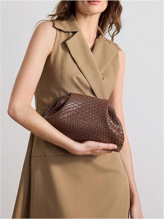 QWINEE Women's Woven Evening Bag Dumpling Clutch Purse No Strap Handbags Elegant Faux PU Leather ... | Amazon (US)