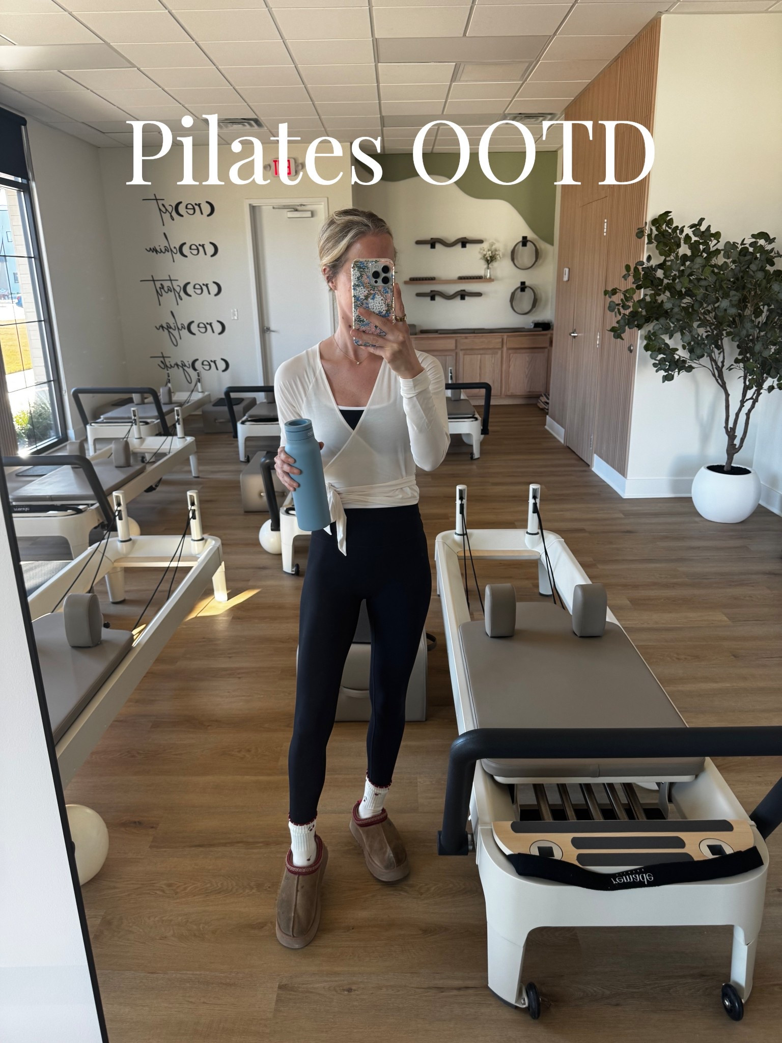 Pilates ootd as a 34 year old mom of 2 🤍 wearing an xs is leggings and xs in top, although I probably could have done small as well. Wearing size small in wrap top  

#LTKgrwm #LTKActive #LTKdayinmylife