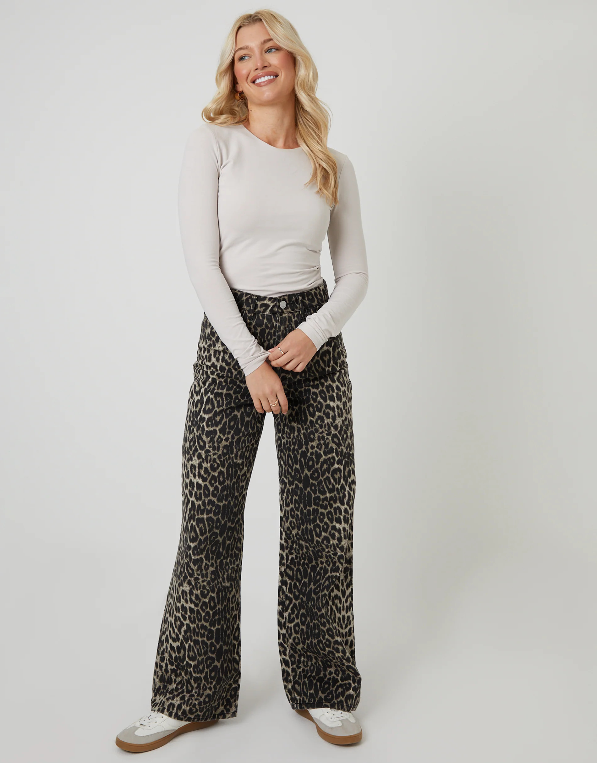 Leopard Print Wide Leg Denim Jeans | Threadbare